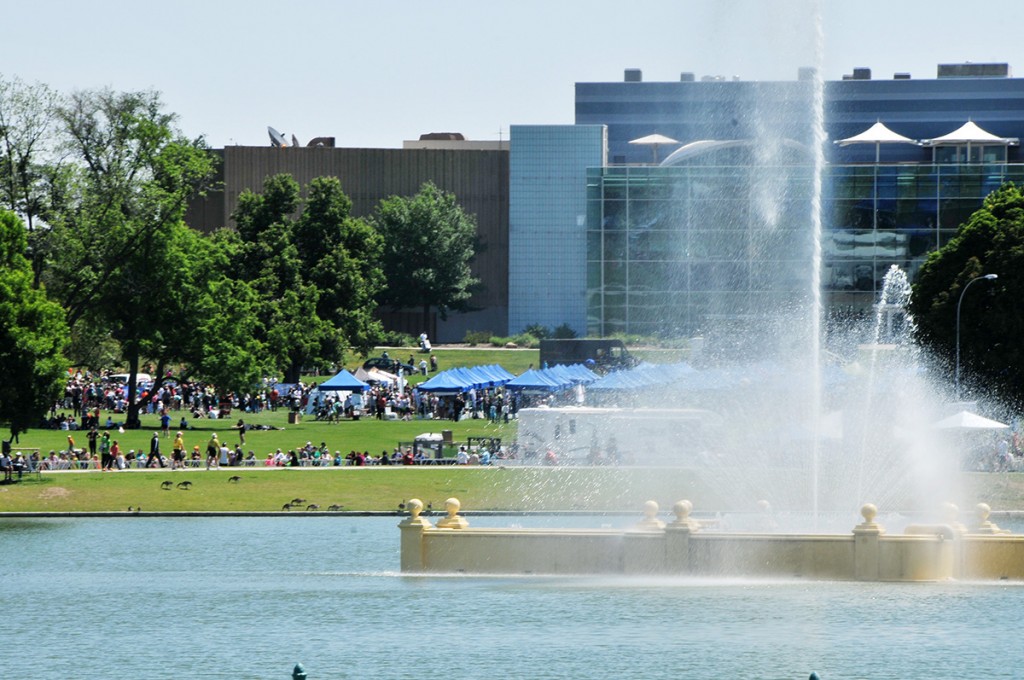 half marathon, colfax marathon finish line, fountain at finish line, colfax tents, Colorado half marathon, finish line colfax